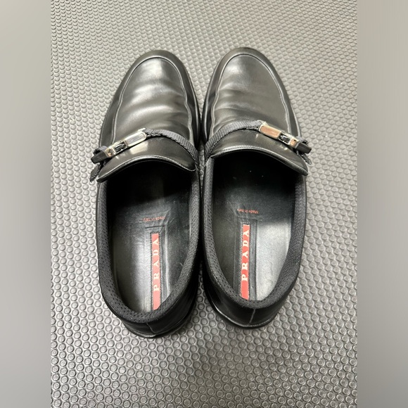 PRADA BLACK LEATHER LOAFERS SLIP ON #141187 MEN'S SHOES SIZE 8 1/2 MADE IN ITALY - Picture 4 of 6